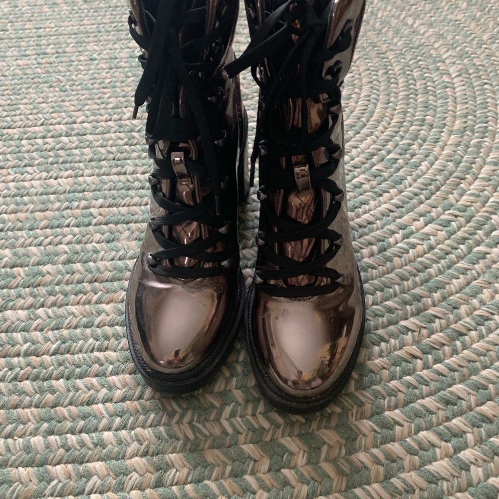 Gold and Black Lace Up Boots with Metal Eyelets